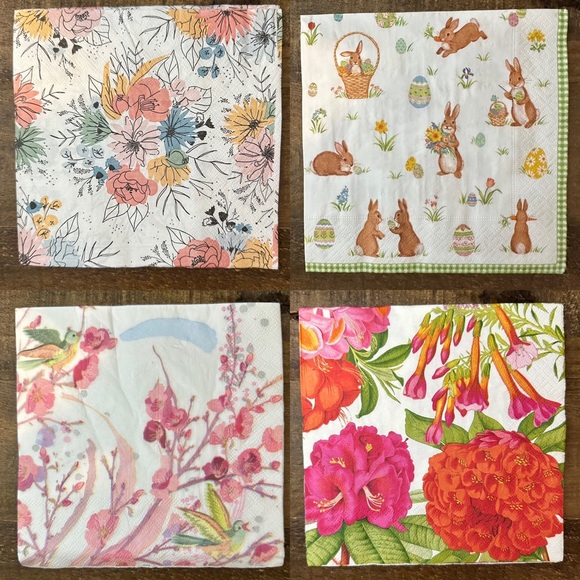 Colorful Spring Flowers and Easter Bunny Paper Napkins - Picture 1 of 5